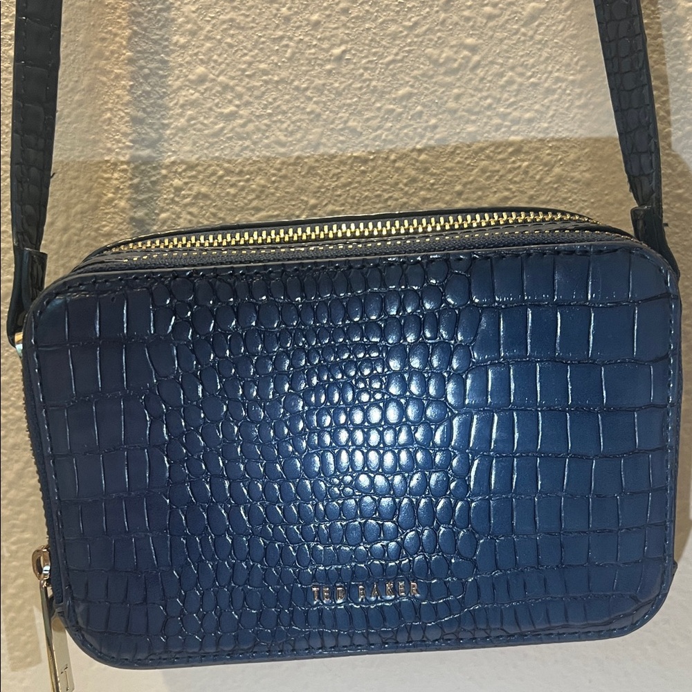 Ted Baker Navy Croc-Embossed Crossbody Camera Bag